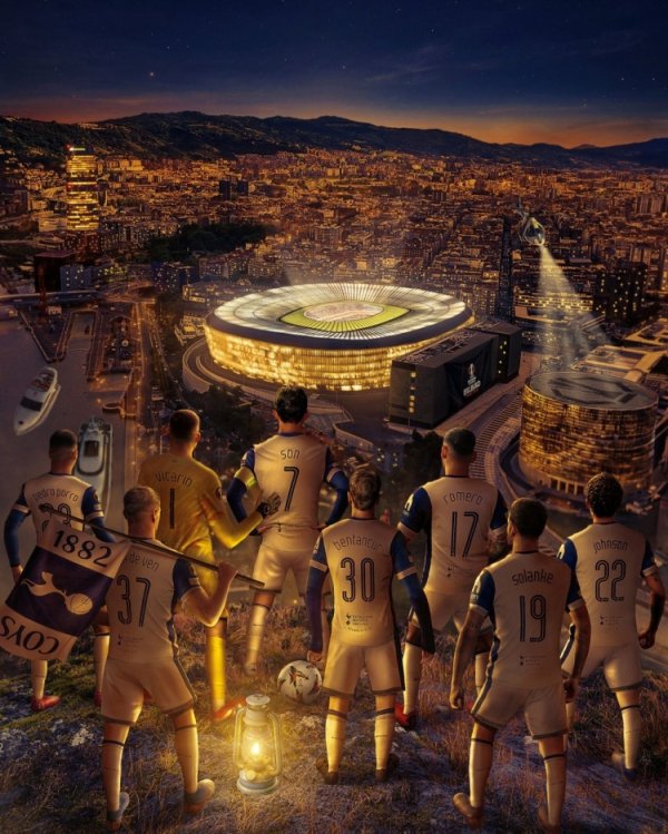 Desire to win the championship! Tottenham releases poster of the UEFA Cup final: All the players look out at the San Mames Stadium